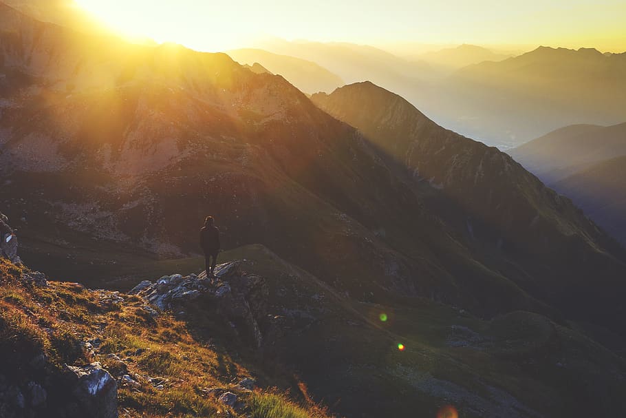 people, guy, alone, sad, adventure, outdoor, mountains, sky HD wallpaper
