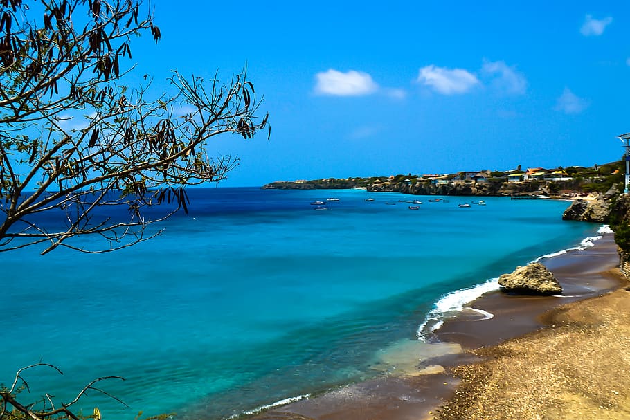 curaçao, curacao, sand, rock, caribe, caribbean, blue water, HD wallpaper