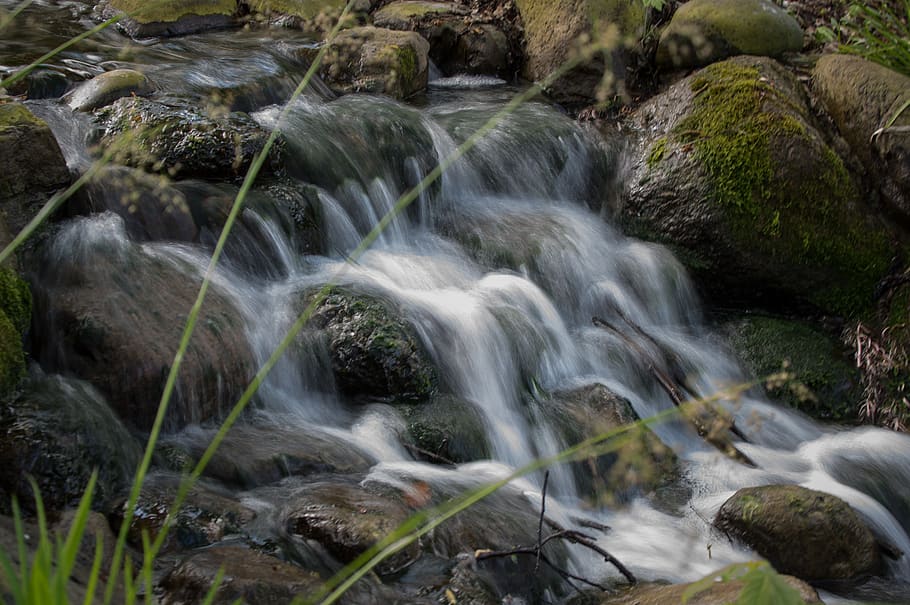 waterfall, waters, nature, landscape, river, bach, scenic, rock HD wallpaper