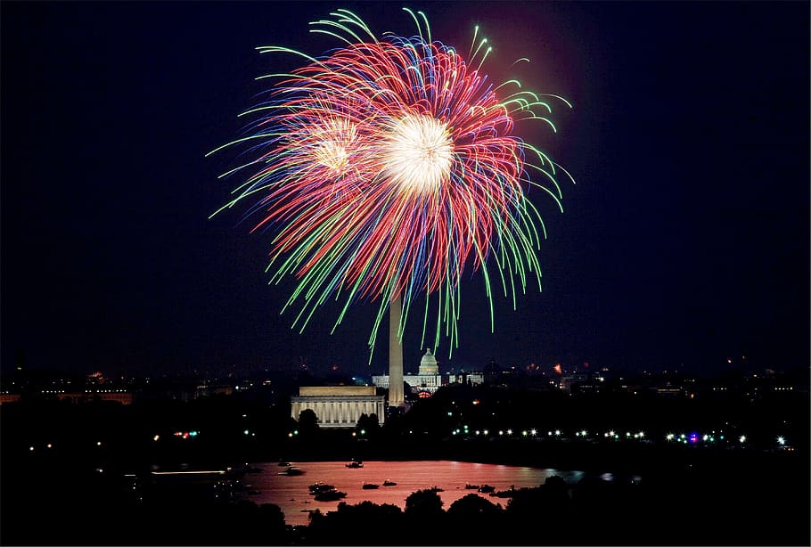 independence, america, light, firework, colorful, illuminated HD wallpaper