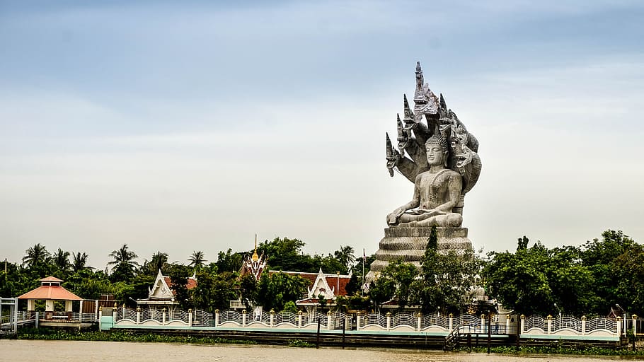 Big Buddha Statue near Cho Praya River, Bangkok, Thailand, buddhism, HD wallpaper