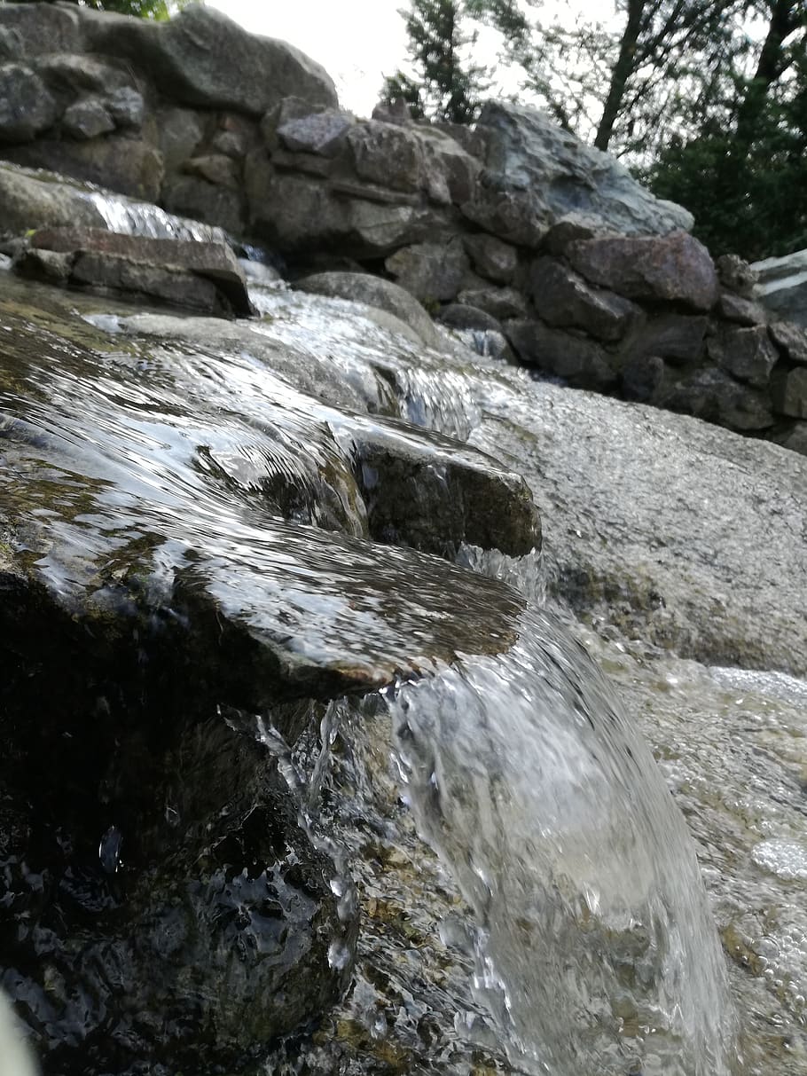 water, motion, rock, flowing water, rock - object, solid, nature HD wallpaper