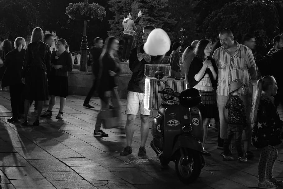 man, making, candy, cotton candy, young, family, motorbike HD wallpaper