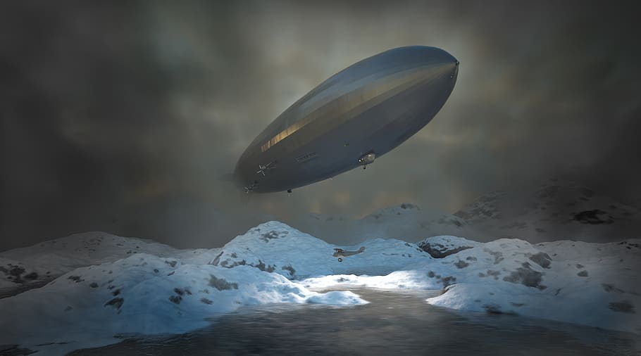 zeppelin, hindenburg, night, forward, mer de glace, airship HD wallpaper