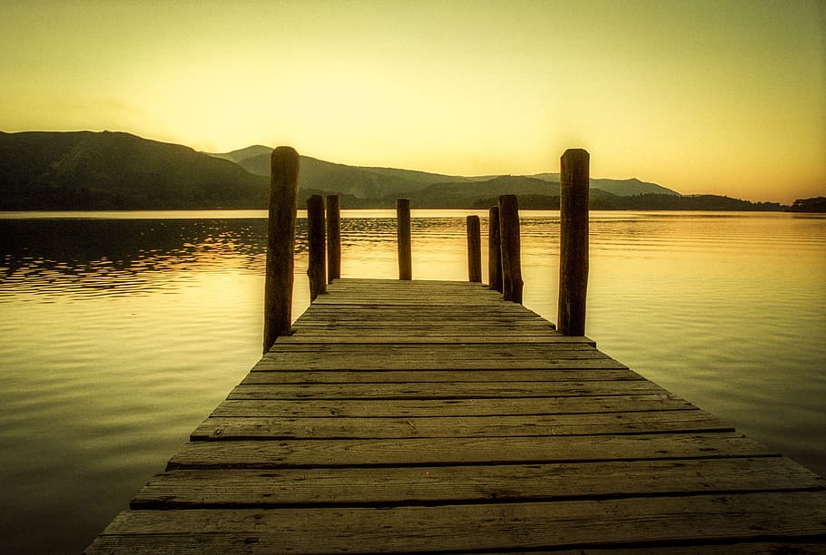 water, pier, dock, waterfront, port, derwentwater, keswick, HD wallpaper