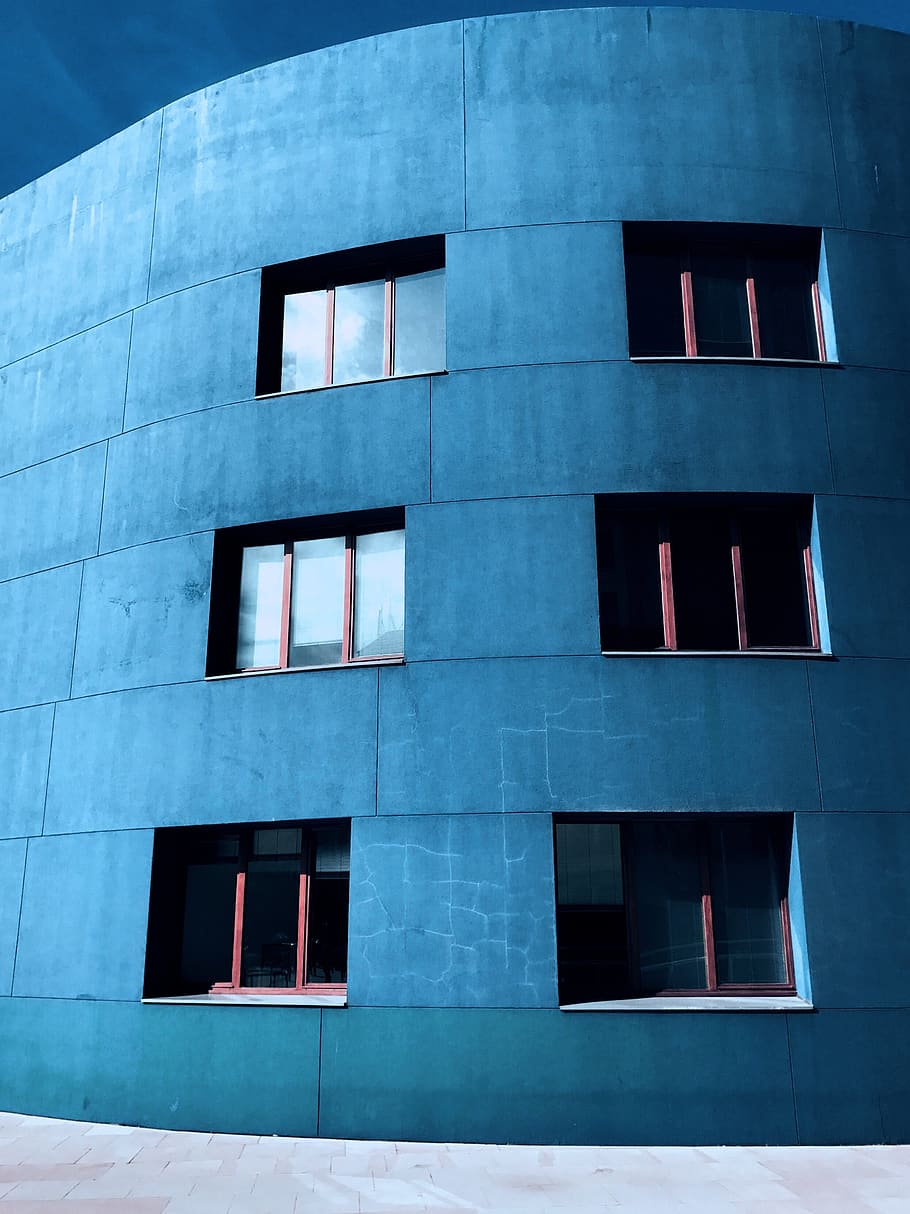 Blue Concrete Building, architecture, building exterior, concrete structure HD wallpaper