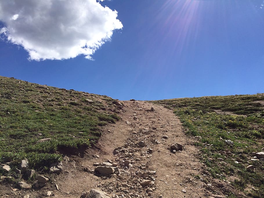 cloud, road, path, sun, field, hike, travel, sunny, climb, sky HD wallpaper
