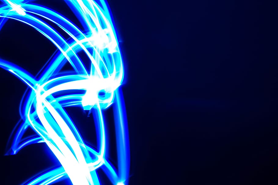 light, blue, night, wave, motion, black background, illuminated HD wallpaper