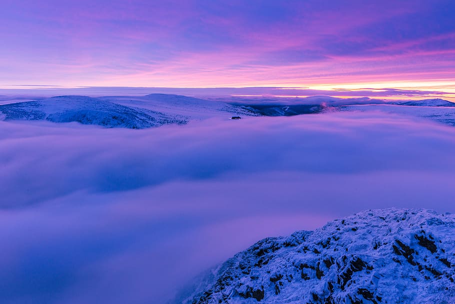 clouds, mountain, karkonosze, landscape, sunset, nature, minimal HD wallpaper