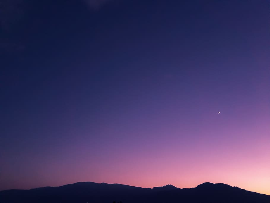 purple sky over silhouette of hill at dusk, mountain, scenics - nature, HD wallpaper