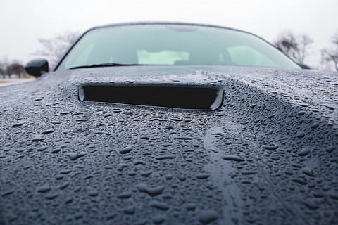 mirror, windshield, wet, air, intake, dodge, challenger, hood HD wallpaper