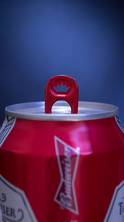 Budweiser beer can, red, food and drink, colored background, no people HD wallpaper