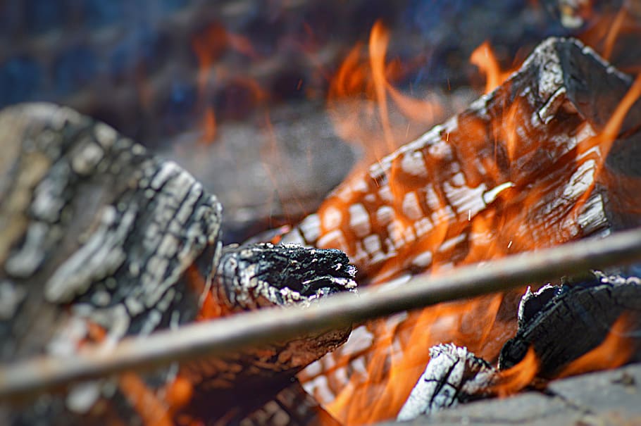fire, coal, heat, burn, ash, barbecue, the stake, wood, calls, HD wallpaper
