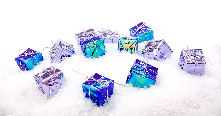 bow, box, snow, christmas, gift, decoration, holiday, isolated HD wallpaper