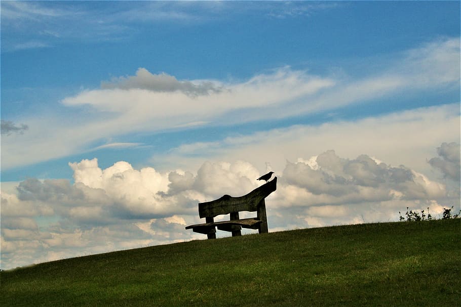 park, landscape, seat, clouds, peaceful, sky, cloud - sky, grass HD wallpaper