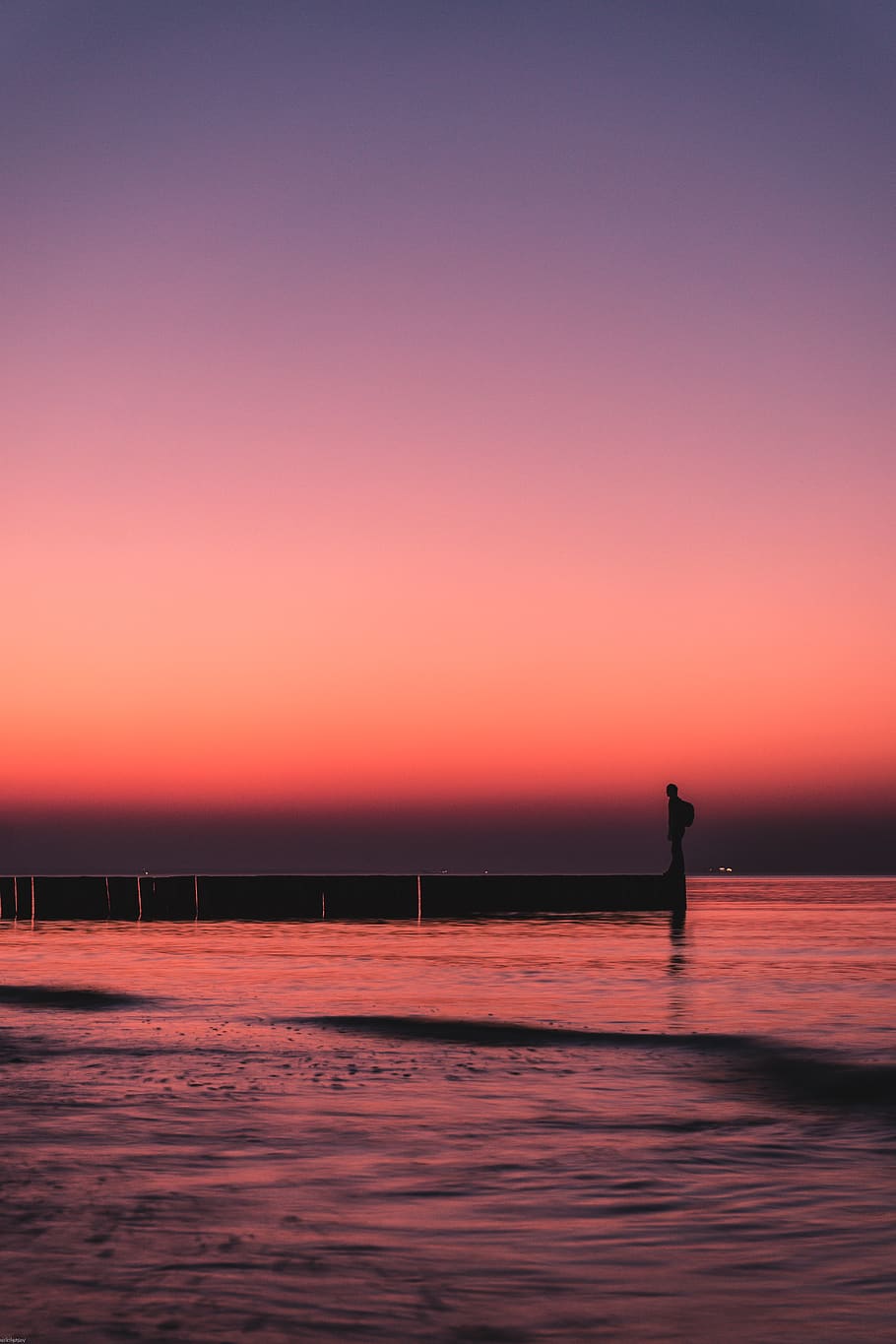 person standing on dock, sunset, sky, silhouette, beauty in nature HD wallpaper