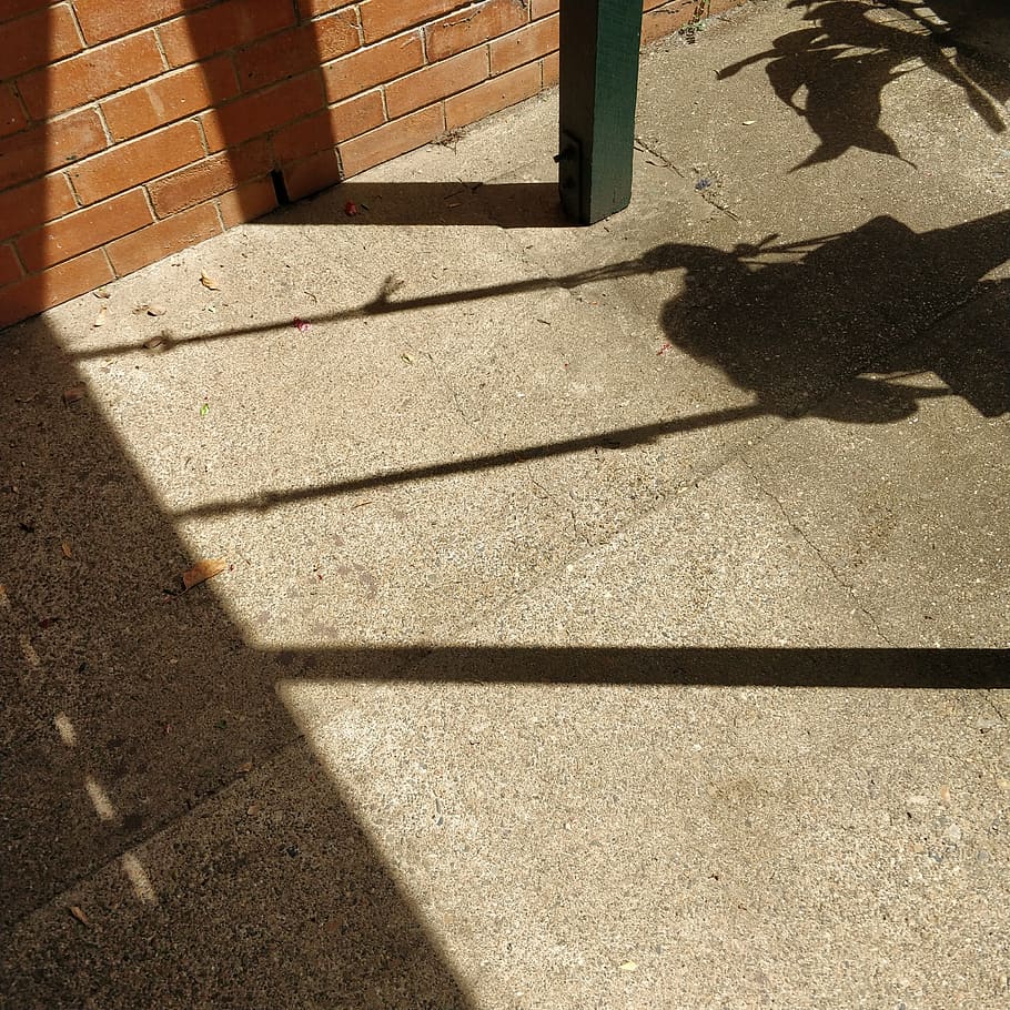 light, swing, bricks, sunset, shadows, silhouette, sunlight HD wallpaper