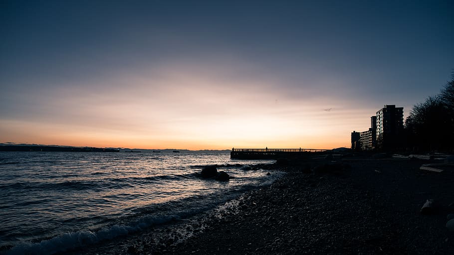 canada, west vancouver, ambleside park, sky, colours, ocean, HD wallpaper