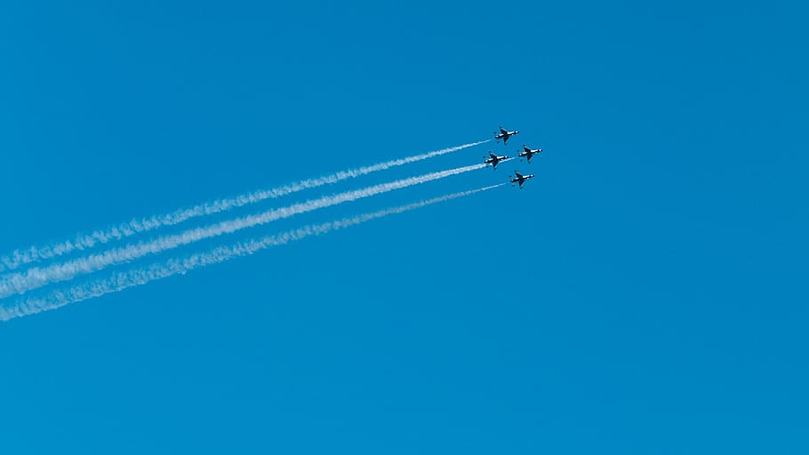 four fighter jets, airplane, air vehicle, flying, transportation HD wallpaper