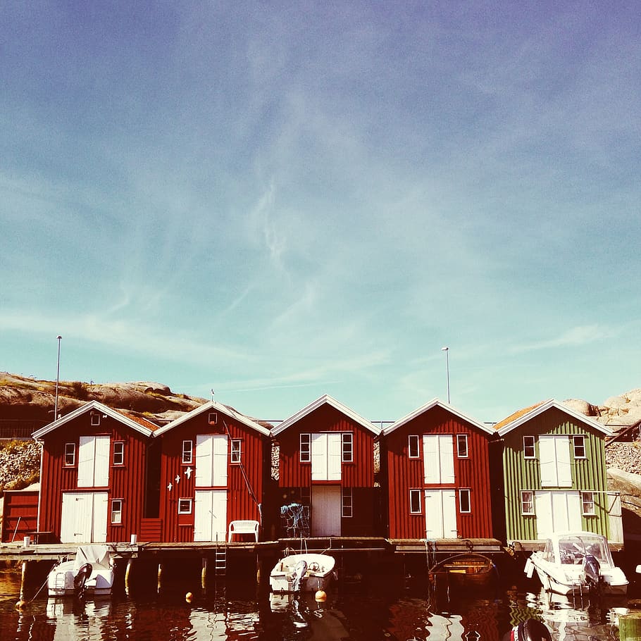 sweden, sotenäs s, smögen, wooden house, fishing village, HD wallpaper