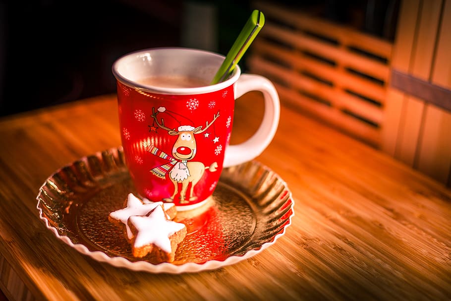 white and red mug, cup, coffee cup, saucer, pottery, drink, latte HD wallpaper