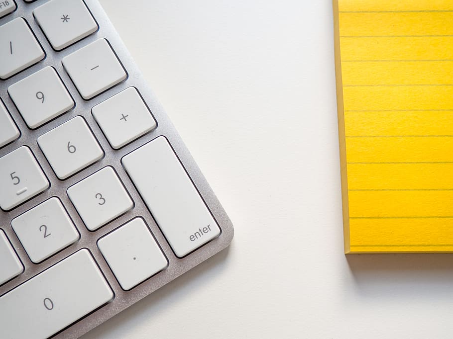 White Desk with Keyboard and Notepad, Business, Objects, Office HD wallpaper