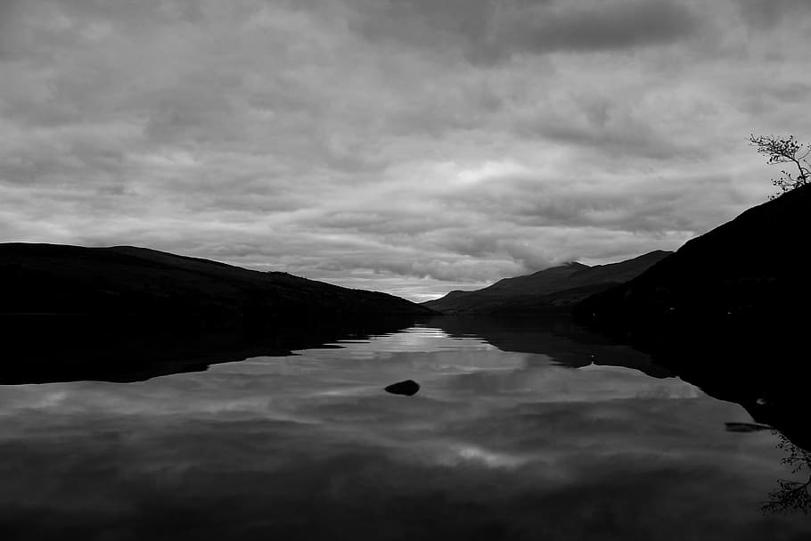 loch tay, united kingdom, clouds, ripples, cloudy, mountains, HD wallpaper