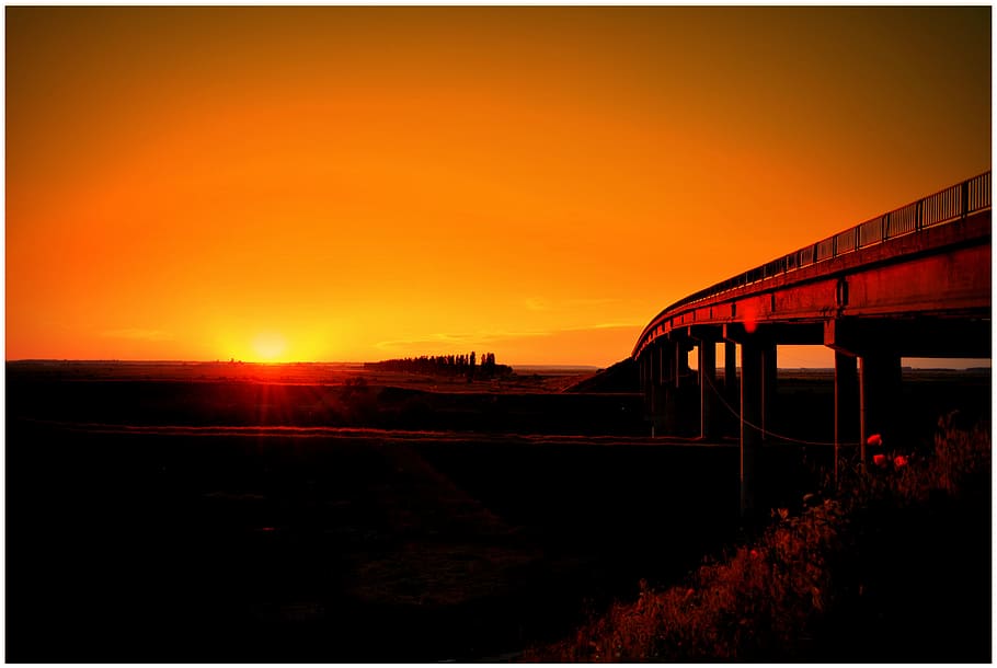 set, nature, sunset, dark, eve, evening, sky, orange color HD wallpaper