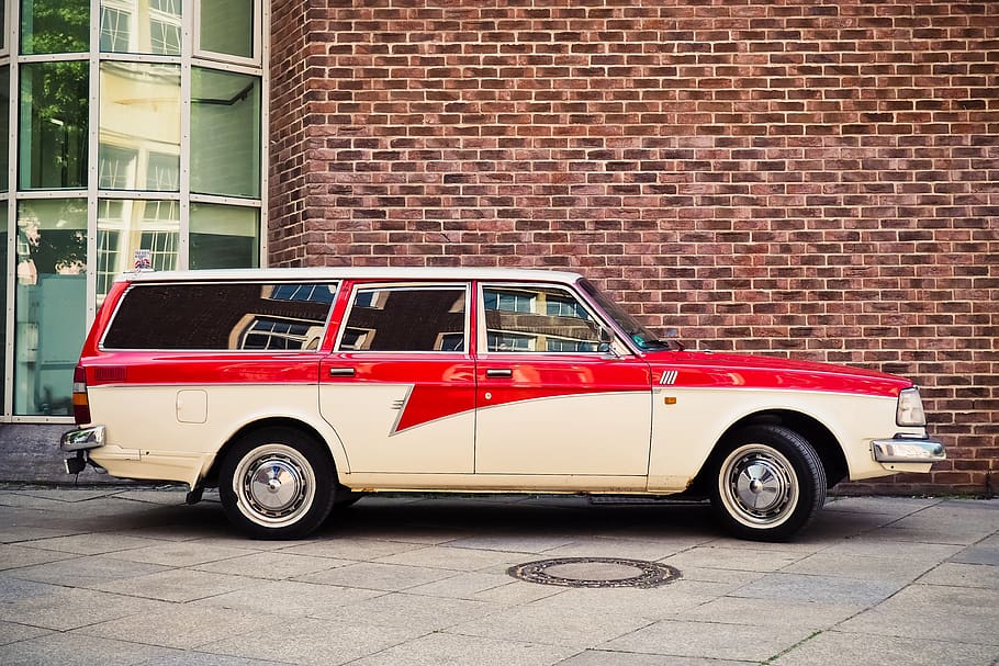 auto, vehicle, dare, oldtimer, pkw, red, automotive, combi HD wallpaper