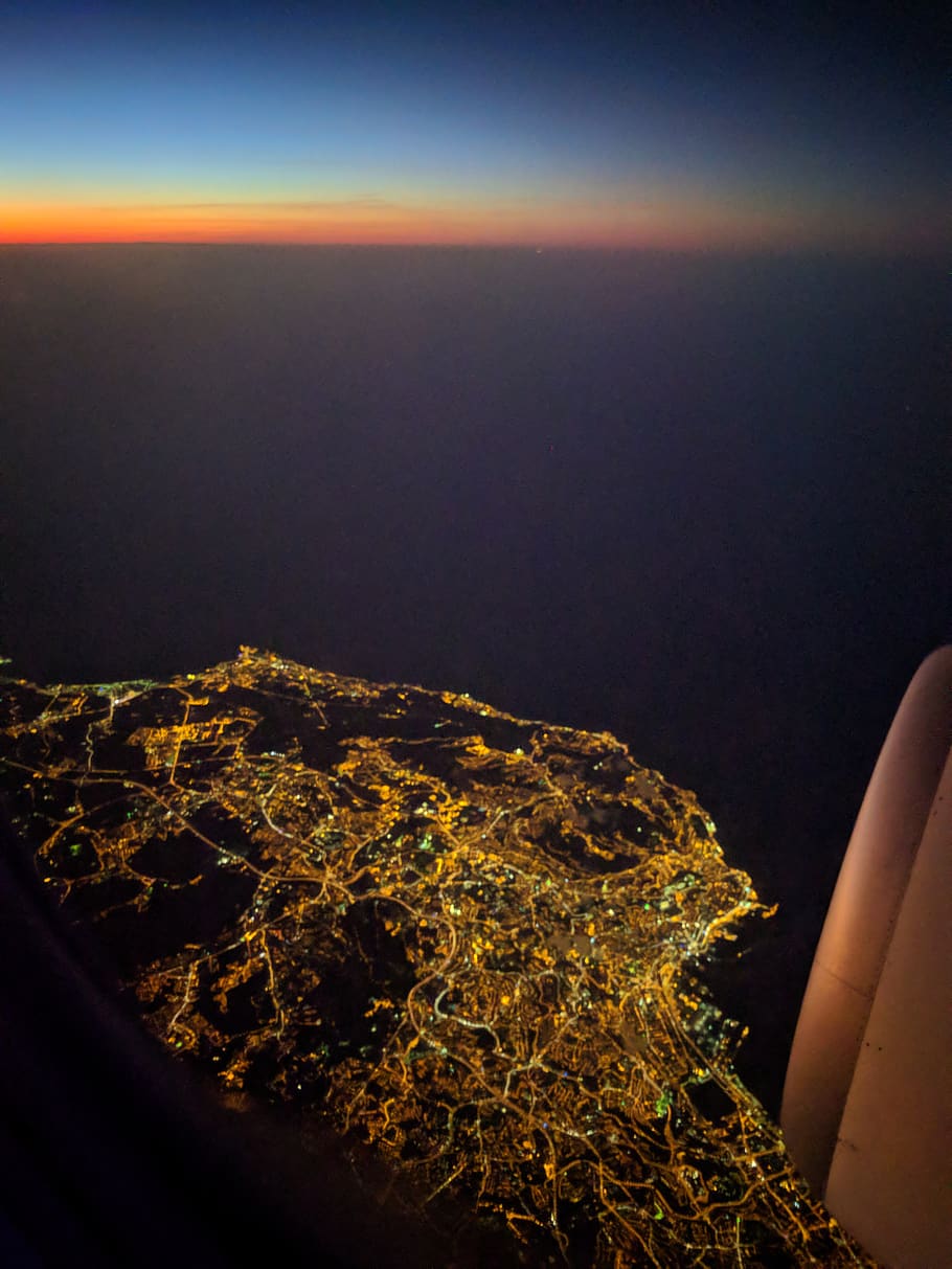 nightflight, plane, travel, trip, air vehicle, airplane, aerial view HD wallpaper