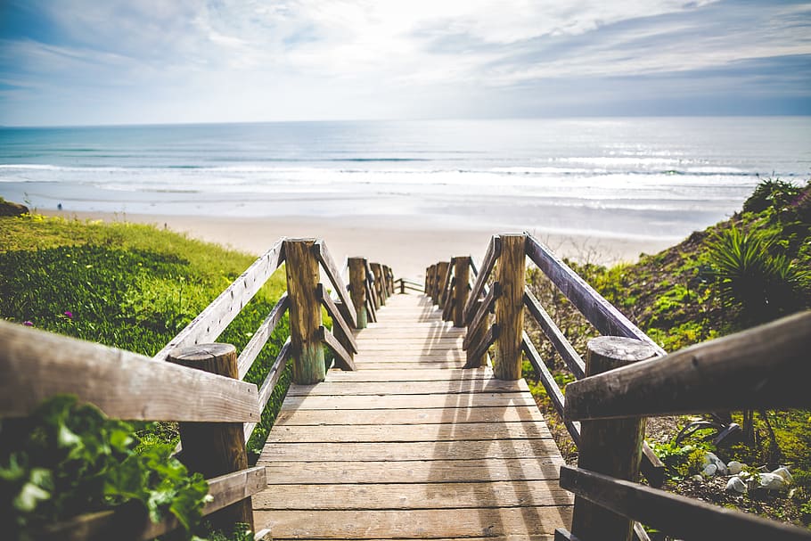 sea, ocean, water, waves, nature, beach, coast, shore, wooden HD wallpaper