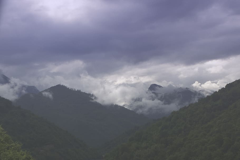 mountains, clouds, sky, nature, trees, scenics - nature, beauty in nature HD wallpaper