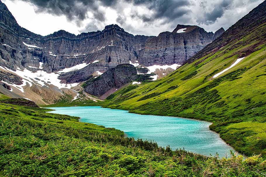 Green Mountain, alpine, canyon, clouds, dark clouds, grass, high HD wallpaper
