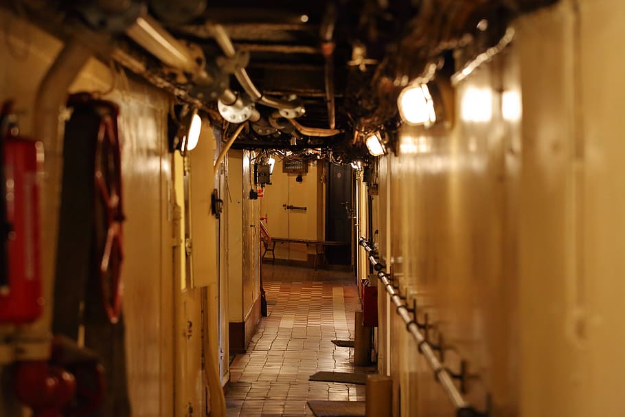 hold, vessel, ship, corridor, lights, illuminated, indoors HD wallpaper