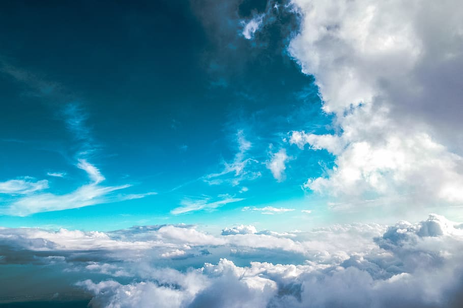 blue, sky, clouds, sunshine, aerial, view, nature, cloud - sky HD wallpaper