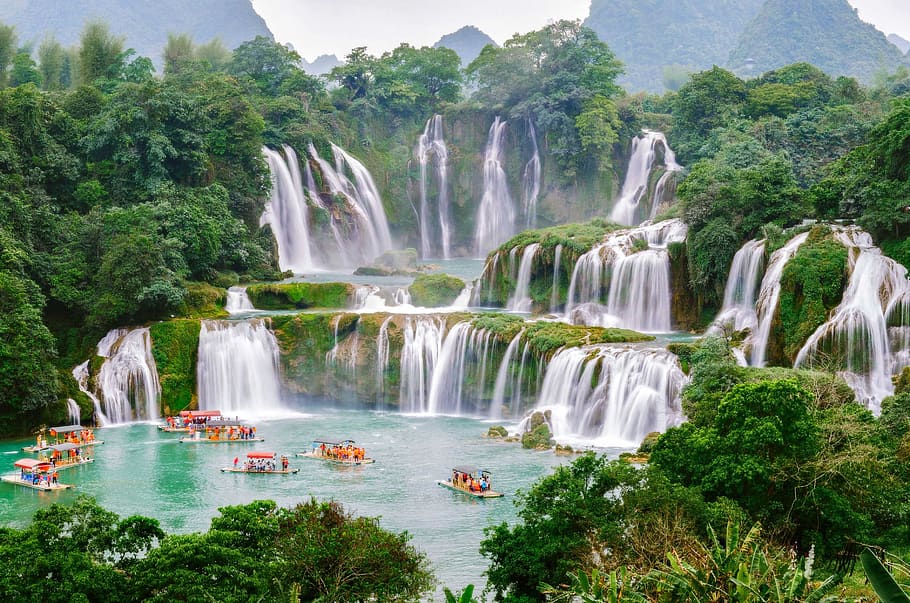 ban gioc waterfall, china, vietnam, chongqing, high by, scenics - nature