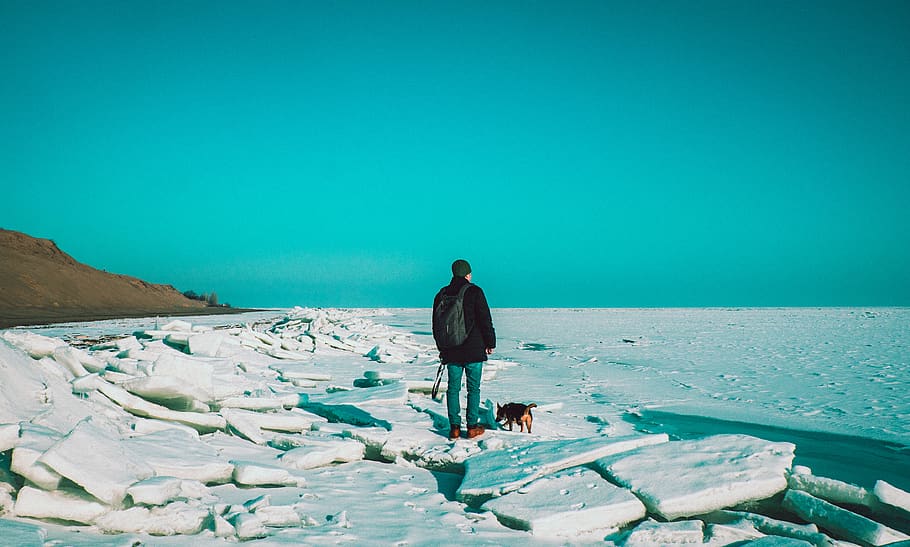 Man Standing On Ice, beach, cold, ocean, person, sea, seascape HD wallpaper