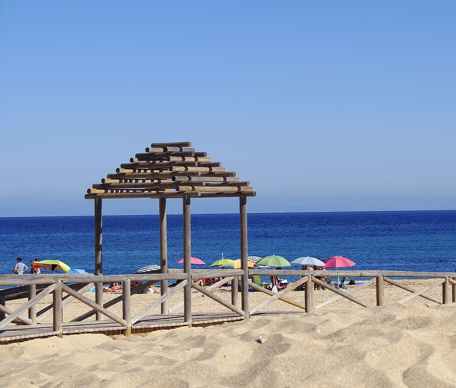 beach, summer, blue, sand, colors, relax, rest, beach umbrellas HD wallpaper