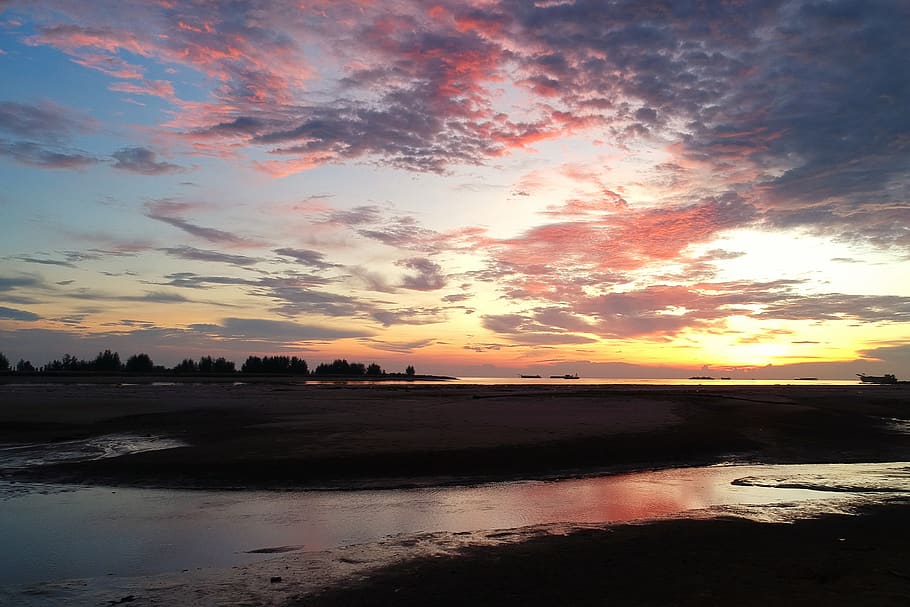 Body of Water at Golden Hour, beach, clouds, dawn, evening, landscape HD wallpaper