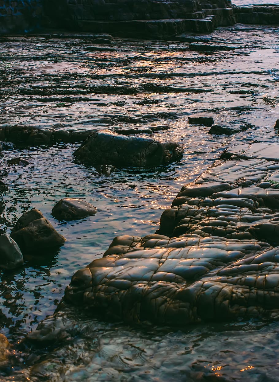 seaside, china, dusk, water, rock, no people, day, solid, nature HD wallpaper