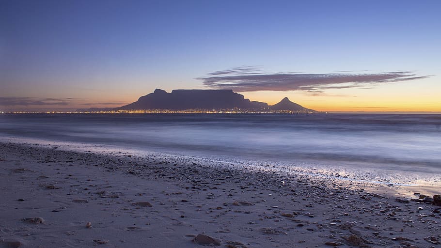 south africa, cape town, dolphin beach, sunset, ocean, citylights, HD wallpaper