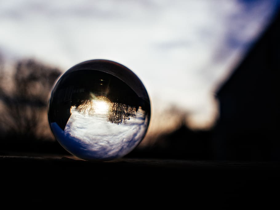 sphere, reflection, crystal ball, close-up, glass - material HD wallpaper