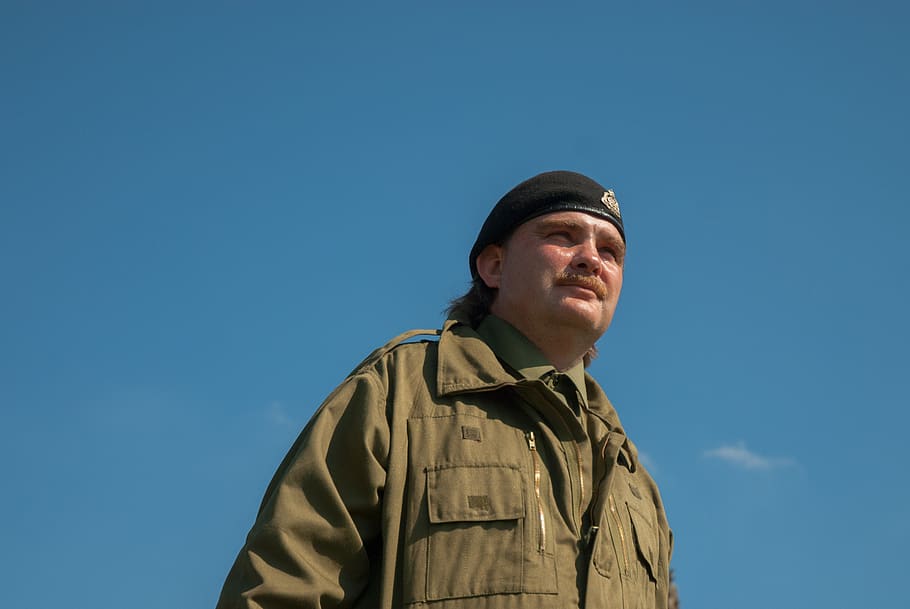actor, soldier, re-enactment, blue, low angle view, clothing HD wallpaper