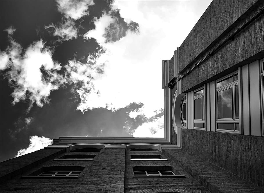 Grayscale Photography of Low Angle Building, architecture, black and white HD wallpaper