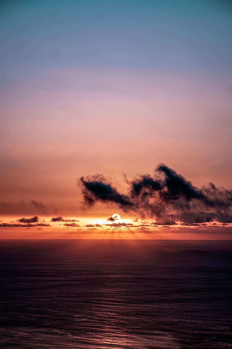 ocean during sunset, cloud, water, purple, dusk, sunny, horizon HD wallpaper