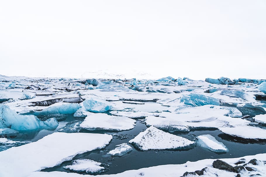 ice berg under white sky, cold temperature, winter, snow, frozen HD wallpaper