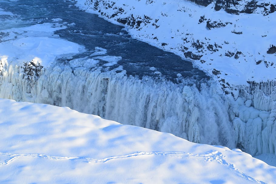 waterfall, iceland, large, huge, winter, frozen, nature, natural HD wallpaper