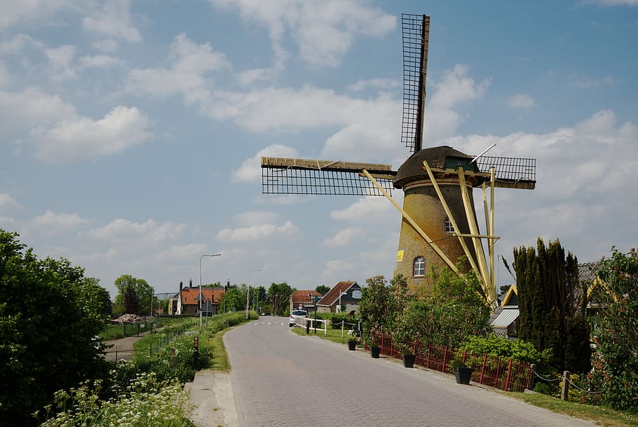 windmill, puttershoek, netherlands, renewable energy, alternative energy HD wallpaper