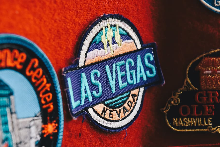 Las Vegas clothe patch, text, communication, western script, no people HD wallpaper