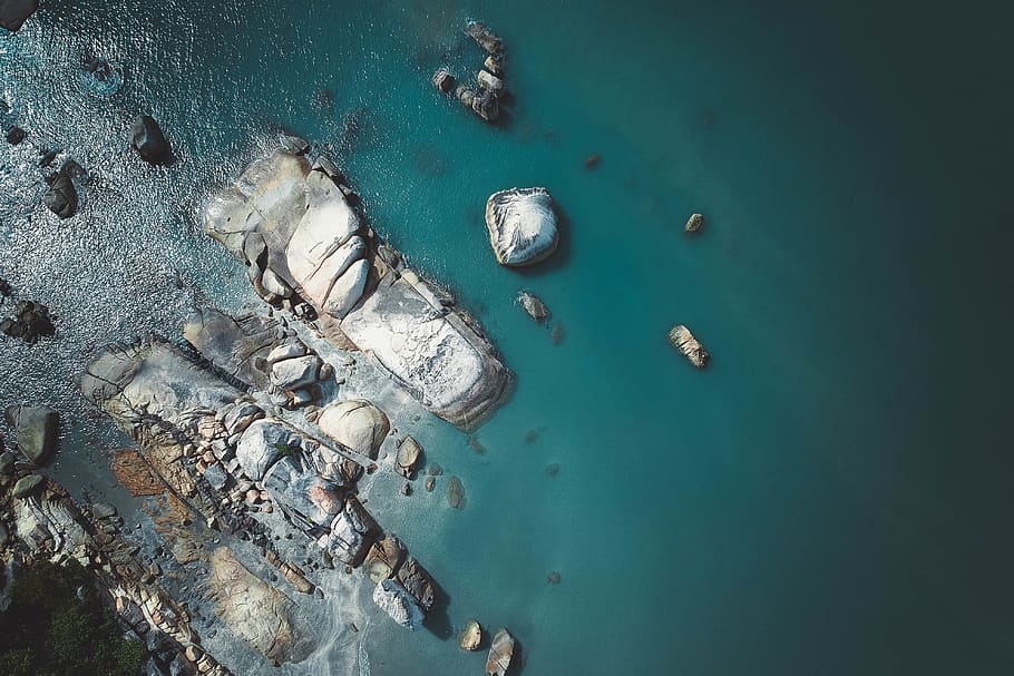 Body of Water With Rocks, art, blue, close-up, color, environment HD wallpaper